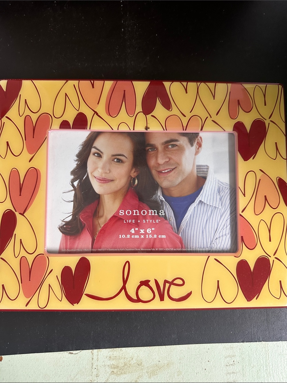 Sonoma Yellow Picture Frame with Red Heart Accents